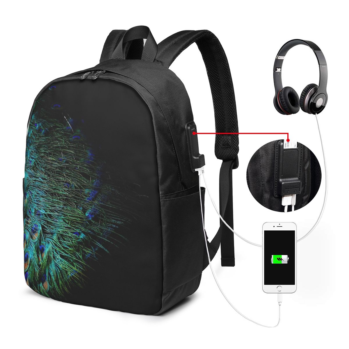 Peacock Feathers On A Black Ba - Laptop Bag recension och pris