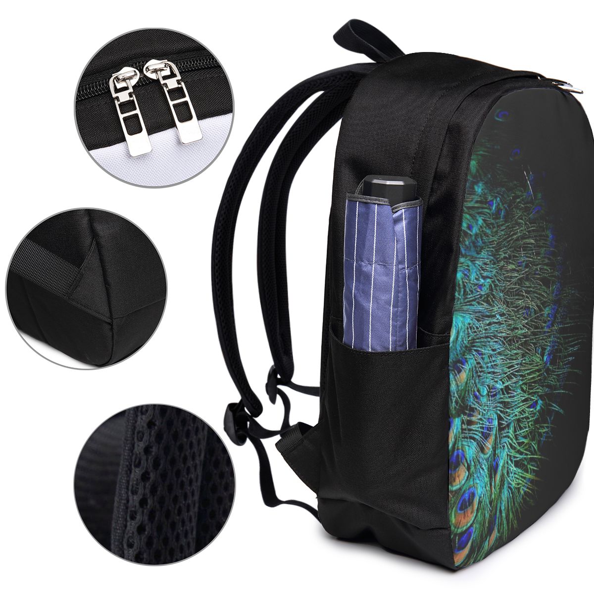 Peacock Feathers On A Black Ba - Laptop Bag recension och pris